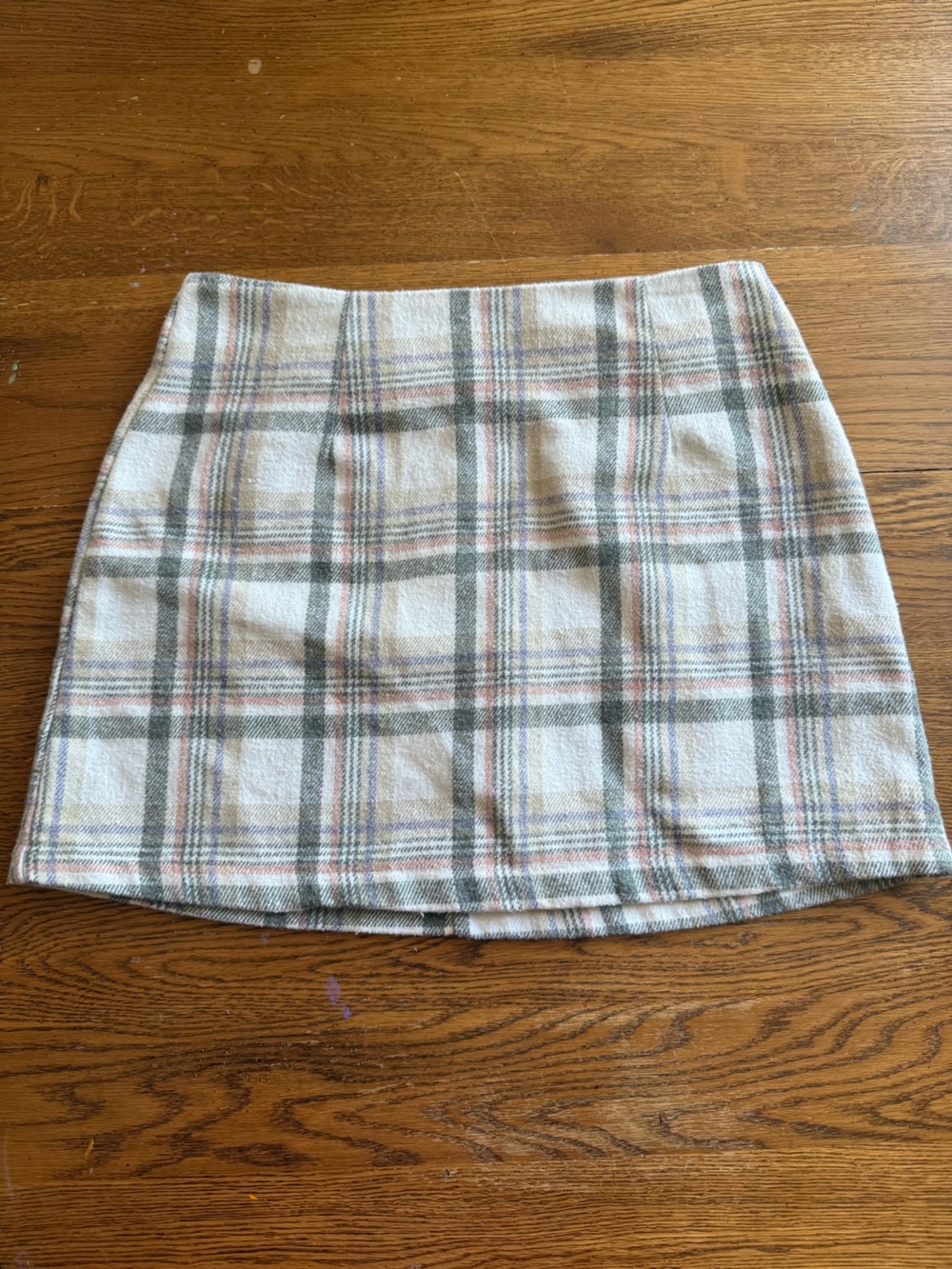HYFVE Cream Plaid Mini Skirt with Gray and Pink Accents